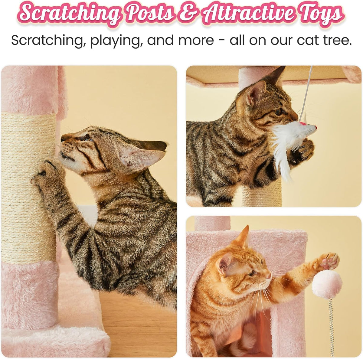 MWPO 70.1-Inch Pink Large Cat Tree, Multi-Level Tall Cat Tower for Indoor Cats, Plush Cat Condo