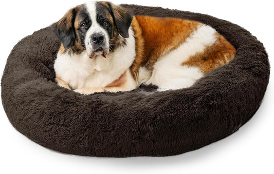 Best Friends by Sheri Original Calming Donut Dog and Cat Bed, Shag Faux Fur, Dark Brown, XL (45in x