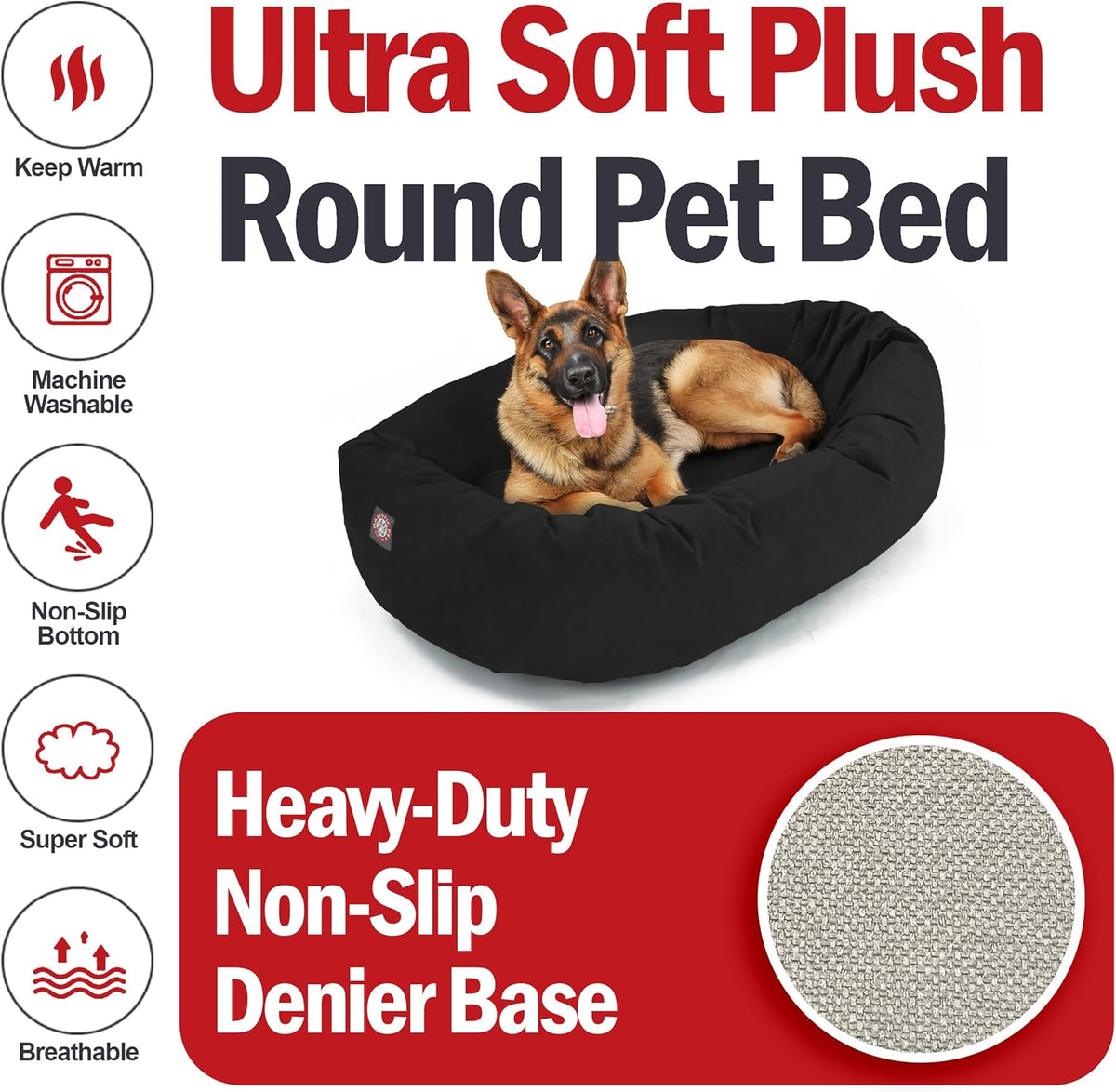 Majestic Pet 52 Inch Suede Calming Dog Bed Washable 52x35x11 (Inch) – Cozy Soft Round Donut Dog Bed