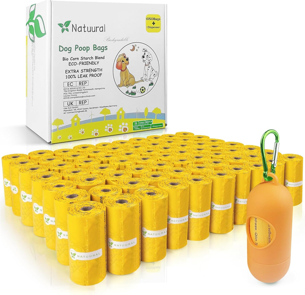 Poop Bags for Dogs-1050 Counts, 70 Rolls With a Free Dispensers, Biodegradable Poop Bags Made of
