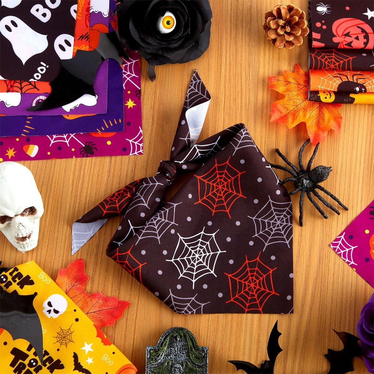100 Pieces Halloween Dog Bandanas Bulk Pumpkin Ghost Bandanas for Dogs Soft Triangle Bibs