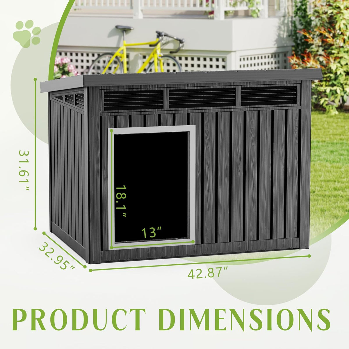 Dog House Indoor Outdoor,Resin Waterproof Puppy Shelter with Air Vents and Elevated Floor,Air Rod