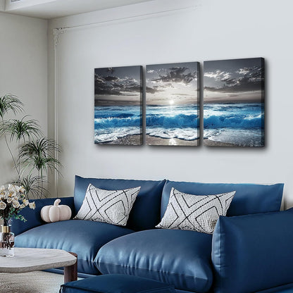 TTHYUEWS Beach Wall Art For Living Room Canvas Wall Decor For Bedroom Office Decorations Blue Sea