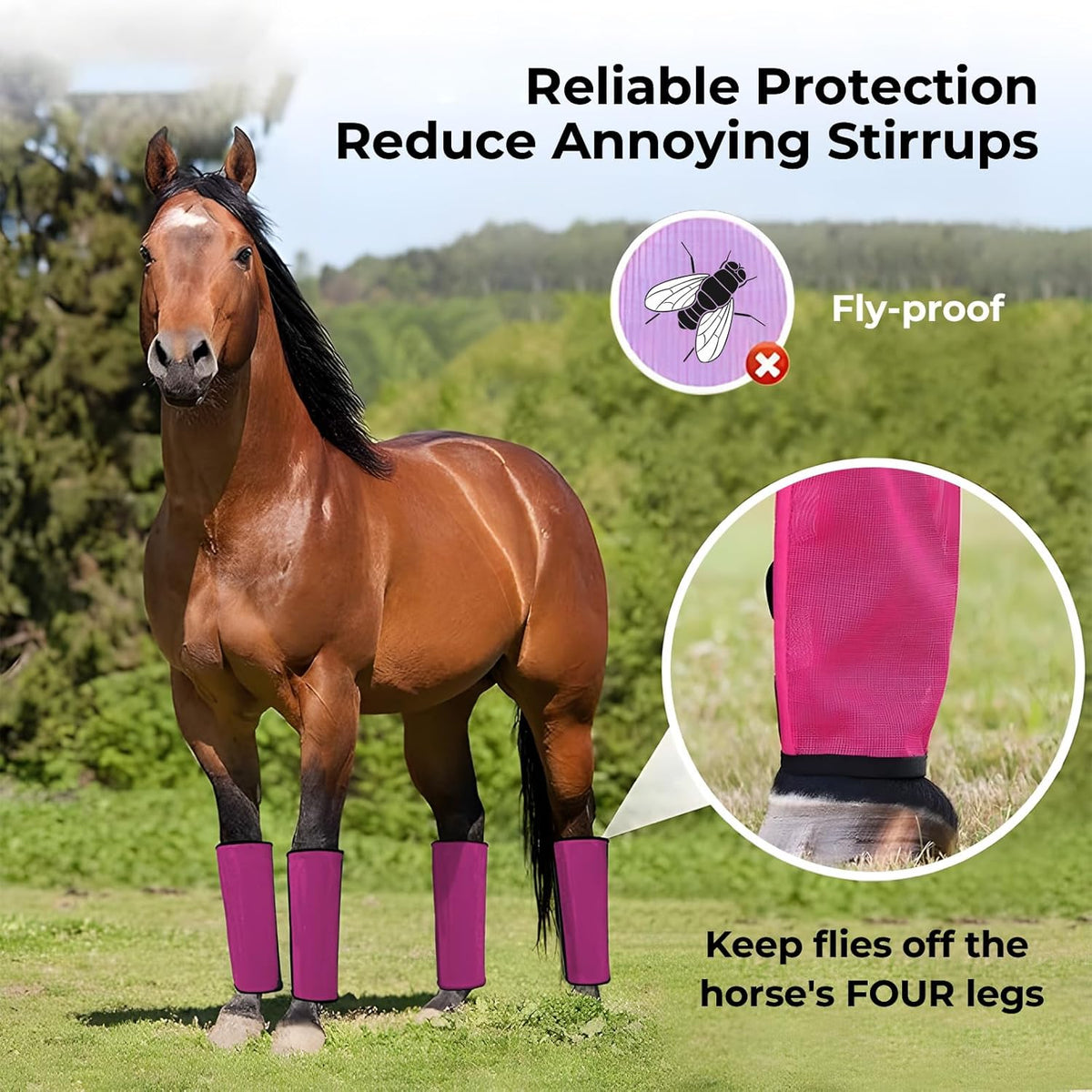 Mesh Horse Fly Boots Set of 4，Adjustable and Universal Loose Fitting & Non-Slip Horse Fly Leggings