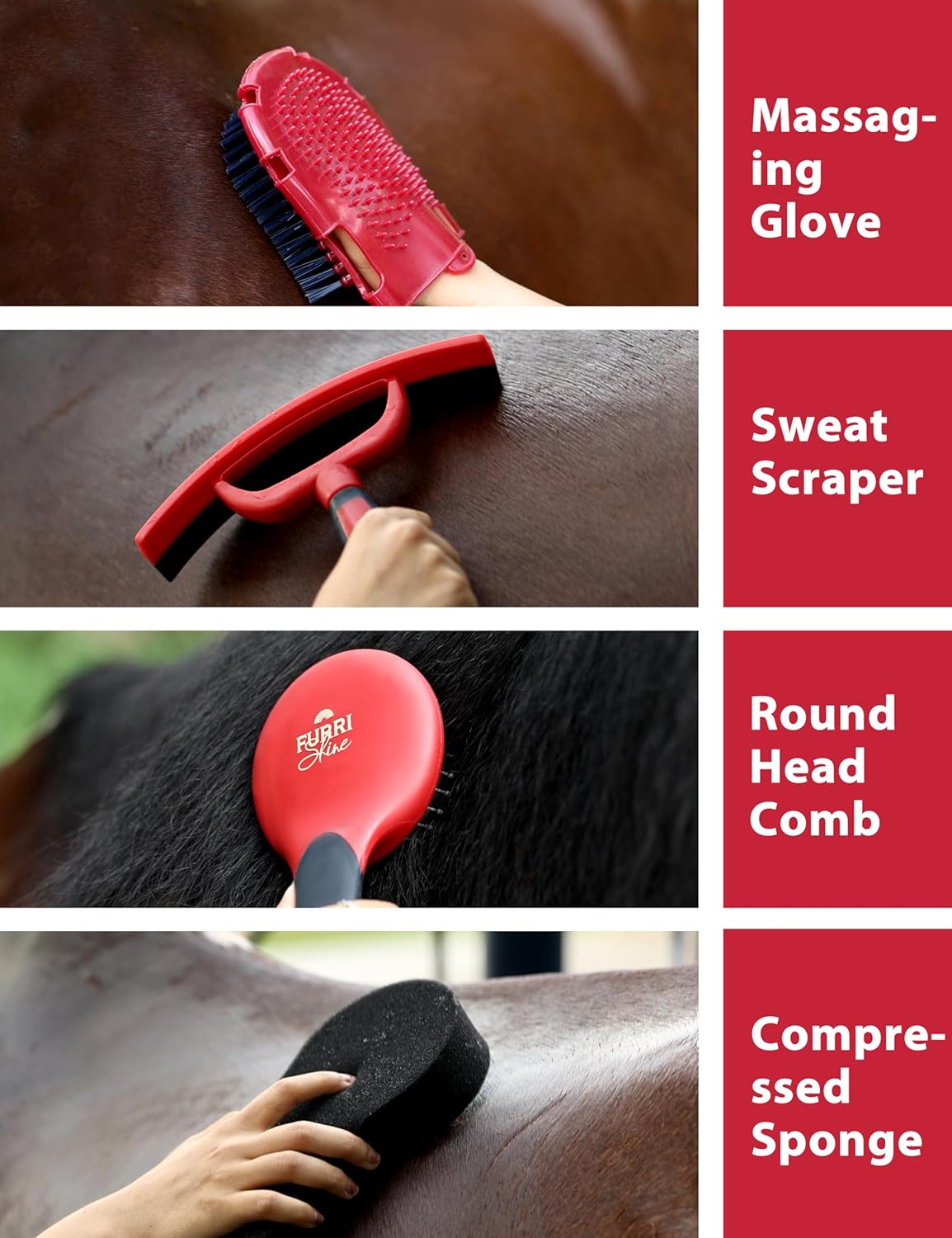 11PCS Horse Grooming Kit Curry Comb Sweat Scraper Horse Bathing Supplies Grooming Tools with