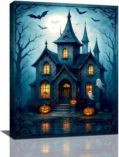 Halloween Gothic Wall Art Castle Pumpkin Ghost Bat Canvas Wall Decor Dark Academia Pictures