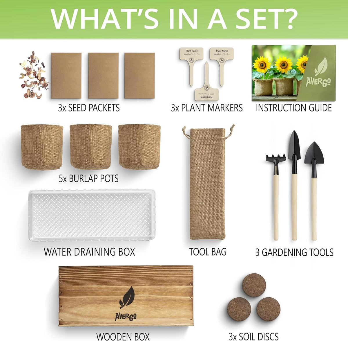 Sunflower, Marigold & Zinnia Flower Seeds Growing Kit – Complete Indoor & Outdoor Kit with Seeds