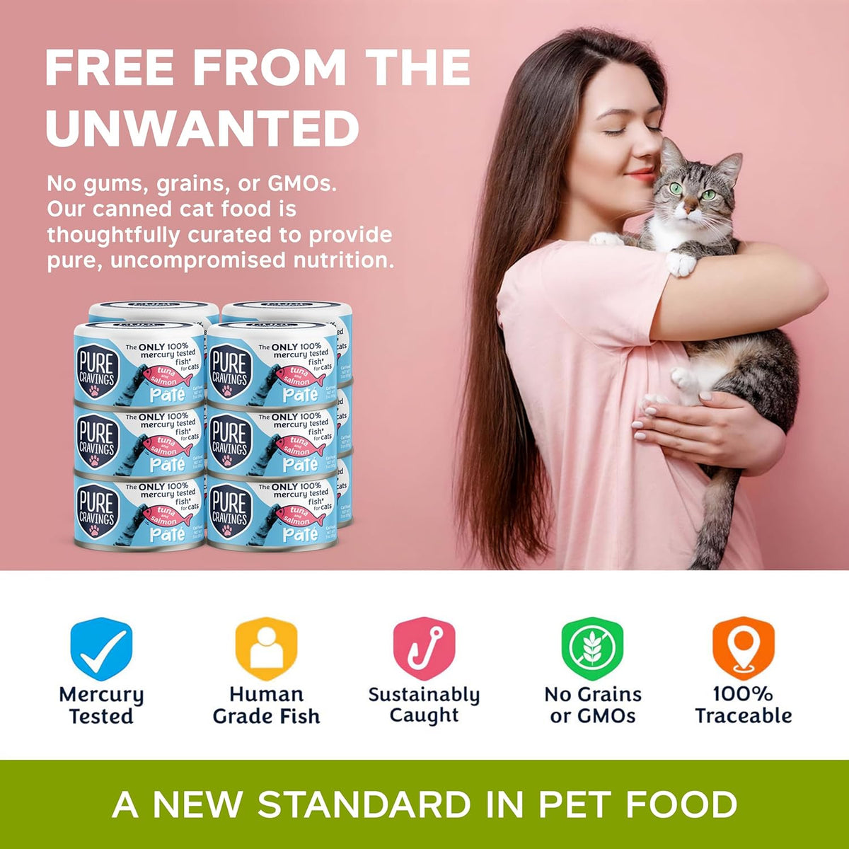 Tuna and Salmon Pate, Canned Wet Cat Food, 100% Mercury-Tested, Moist Can Fish, Grain-Free Protein
