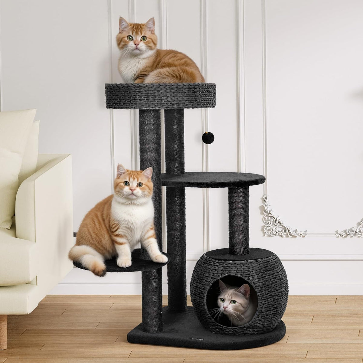 KAMABOKO Modern Cat Tree, 39" Tall Cat Tree Black for Kittens Climb Play & Rest, Cat Trees for