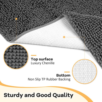 Absorbent Dog Door Mat for Muddy Paws, 60" x 24" Chenille Indoor Mats for Entryway, Trap Dirt Front