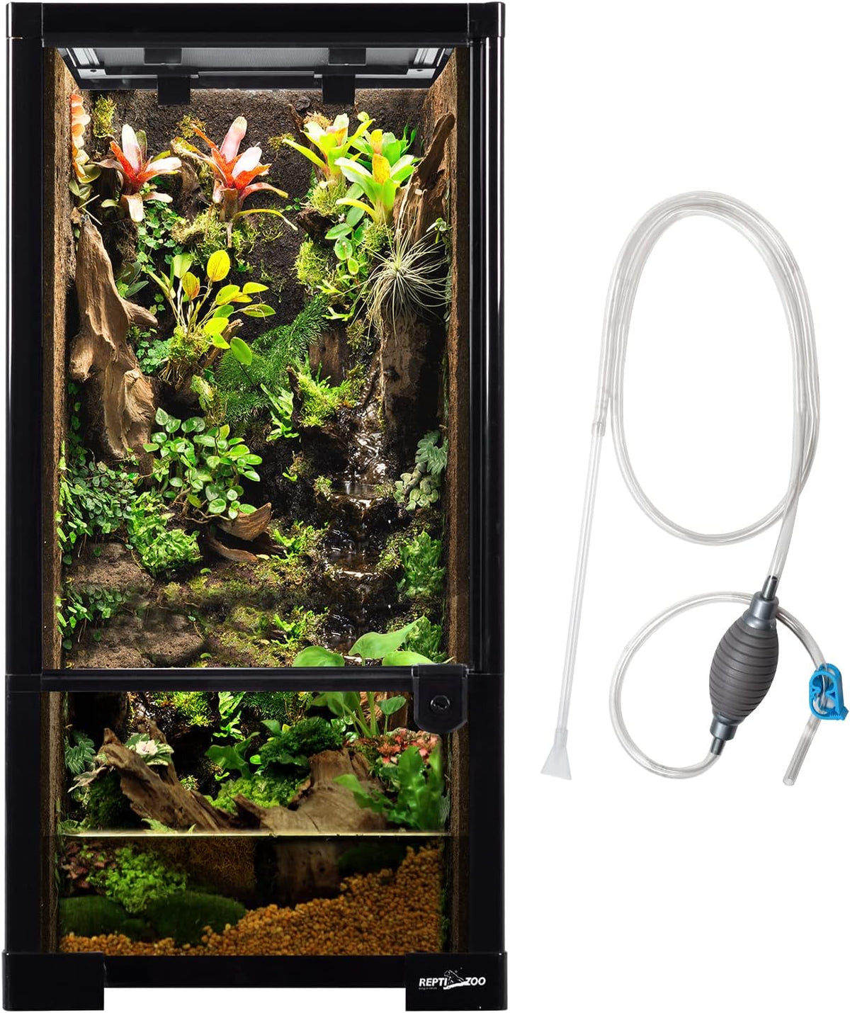 REPTIZOO 15 Gallon Full Glass Reptile Terrarium 12" x 12" x 24" Knock-Down Glass Tank and Siphon