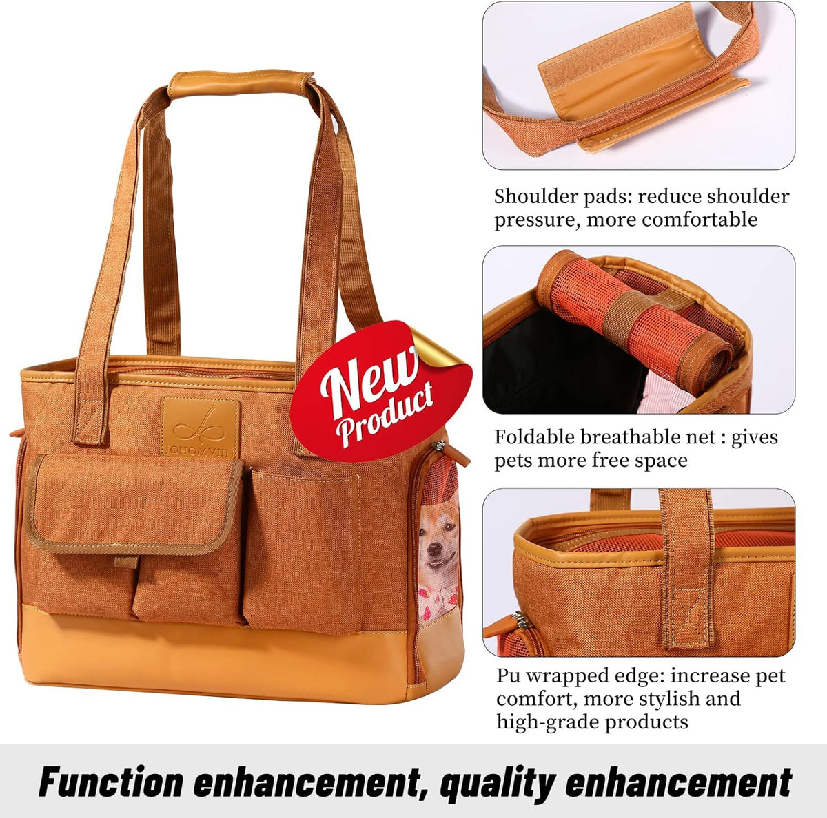 Cat Carrier, Dog Carrier, Pet Carrier, Foldable Waterproof Premium PU Leather Oxford Cloth Dog