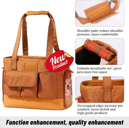 Cat Carrier, Dog Carrier, Pet Carrier, Foldable Waterproof Premium PU Leather Oxford Cloth Dog
