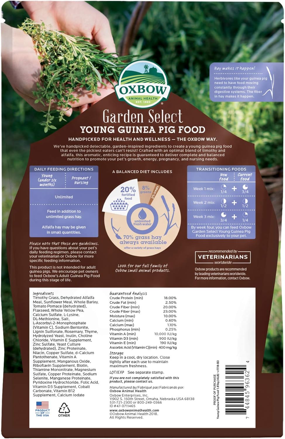 Oxbow Garden Select Guinea Pig Food, Young, Made Alfalfa for Guinea Pig, Pet Food Pellets with