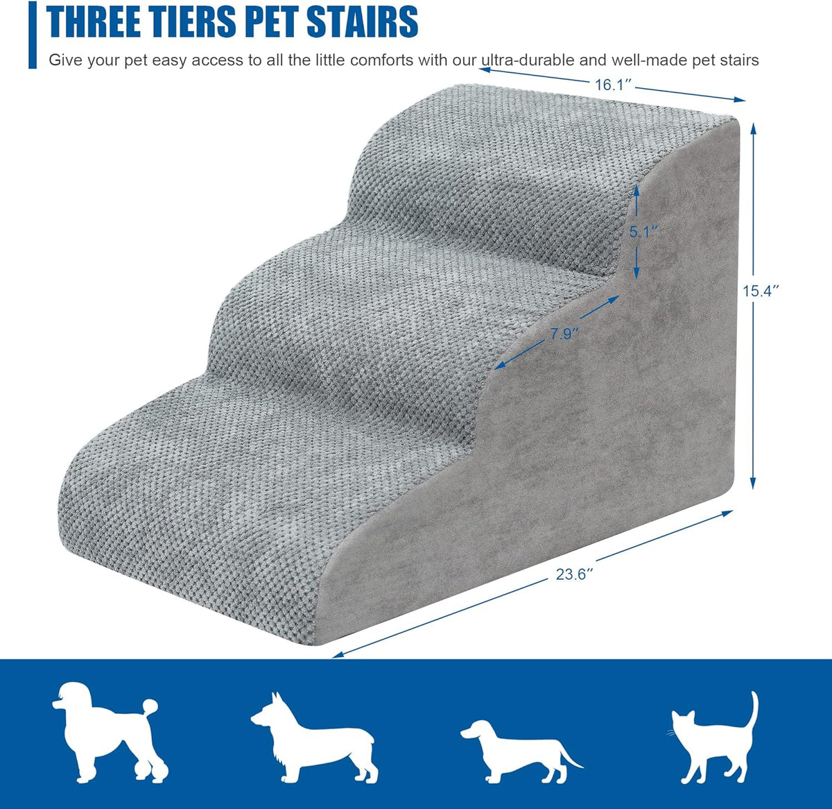 Dog Stairs for Small Dogs - High Density Foam Dog Ramp, Extra Wide Pet Steps with Non-Slip Bottom