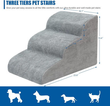 Dog Stairs for Small Dogs - High Density Foam Dog Ramp, Extra Wide Pet Steps with Non-Slip Bottom