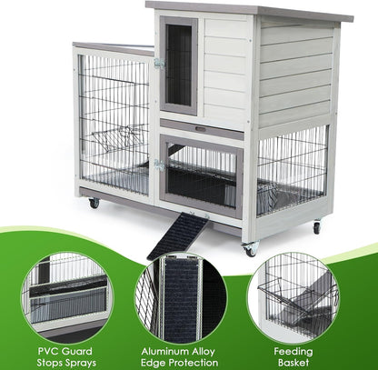 Rabbit Hutch Indoor Bunny Cage Outdoor House with Urine Guards and 2 Trays for Small Animals Guinea