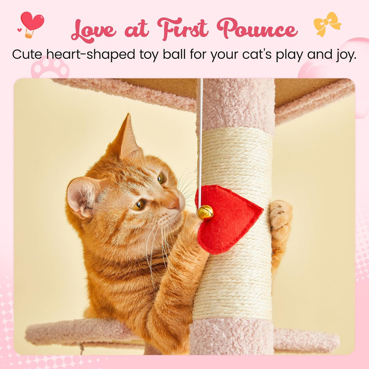 MWPO Cute Cat Tree, 63.8-Inch Pink Cat Tower for Indoor Cats, Multi-Level Cat Condo with 5