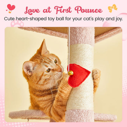 MWPO Cute Cat Tree, 63.8-Inch Pink Cat Tower for Indoor Cats, Multi-Level Cat Condo with 5