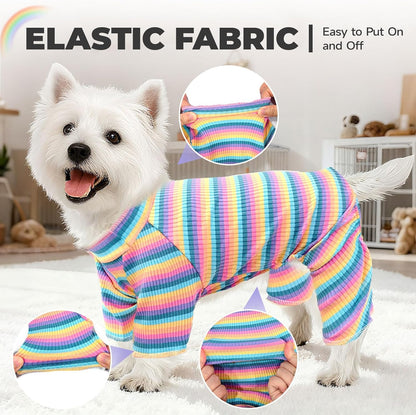 BAEJMJK Striped Dog Pajamas Stretchy Cute Four-Legged Boy Girl Dog Clothes with Sleeves Comfortable