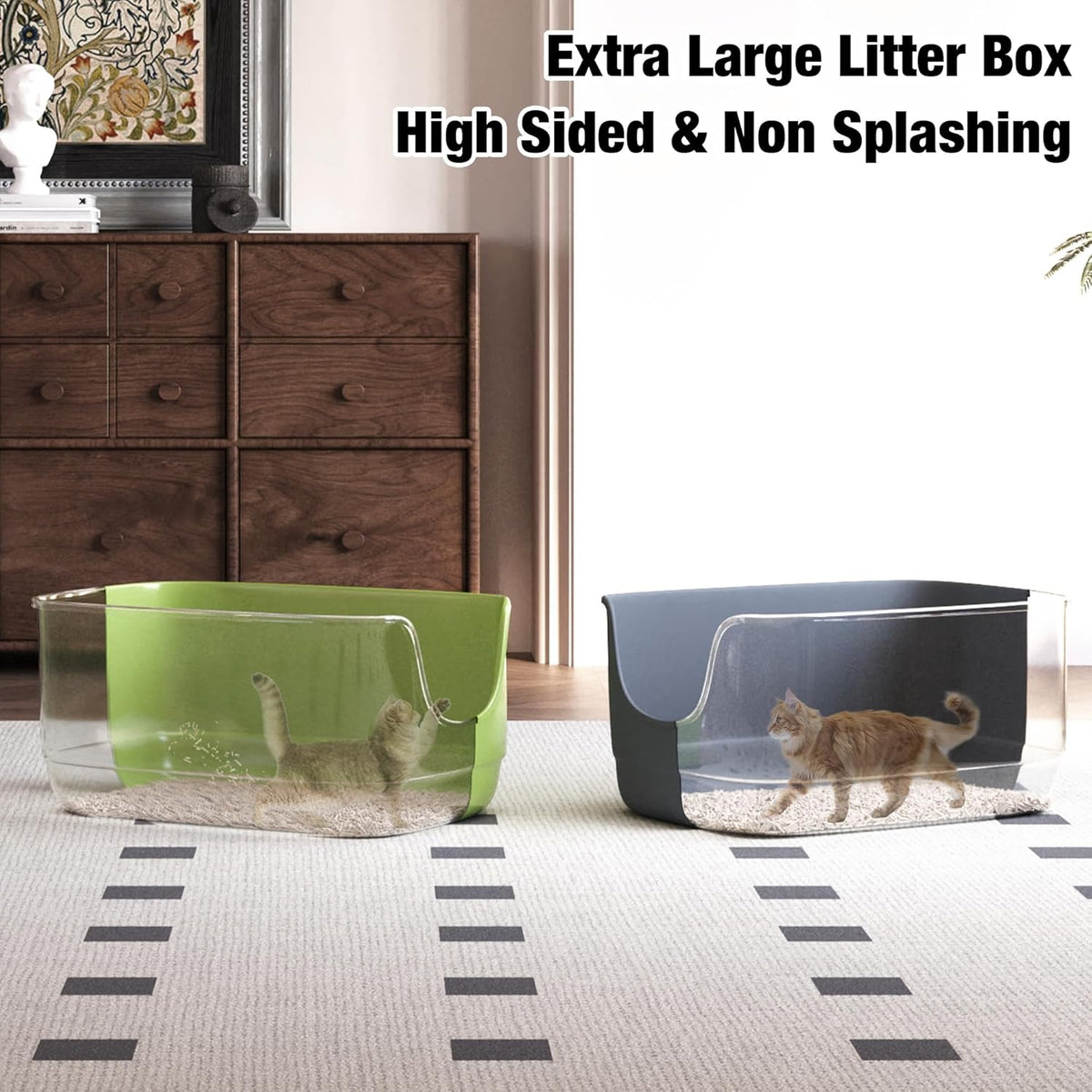 Gefryco Jumbo Cat Litter Box with High Sides, Extra Large for Muti Cats Open Big Cat Litter Box