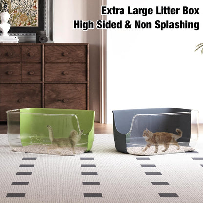 Gefryco Jumbo Cat Litter Box with High Sides, Extra Large for Muti Cats Open Big Cat Litter Box