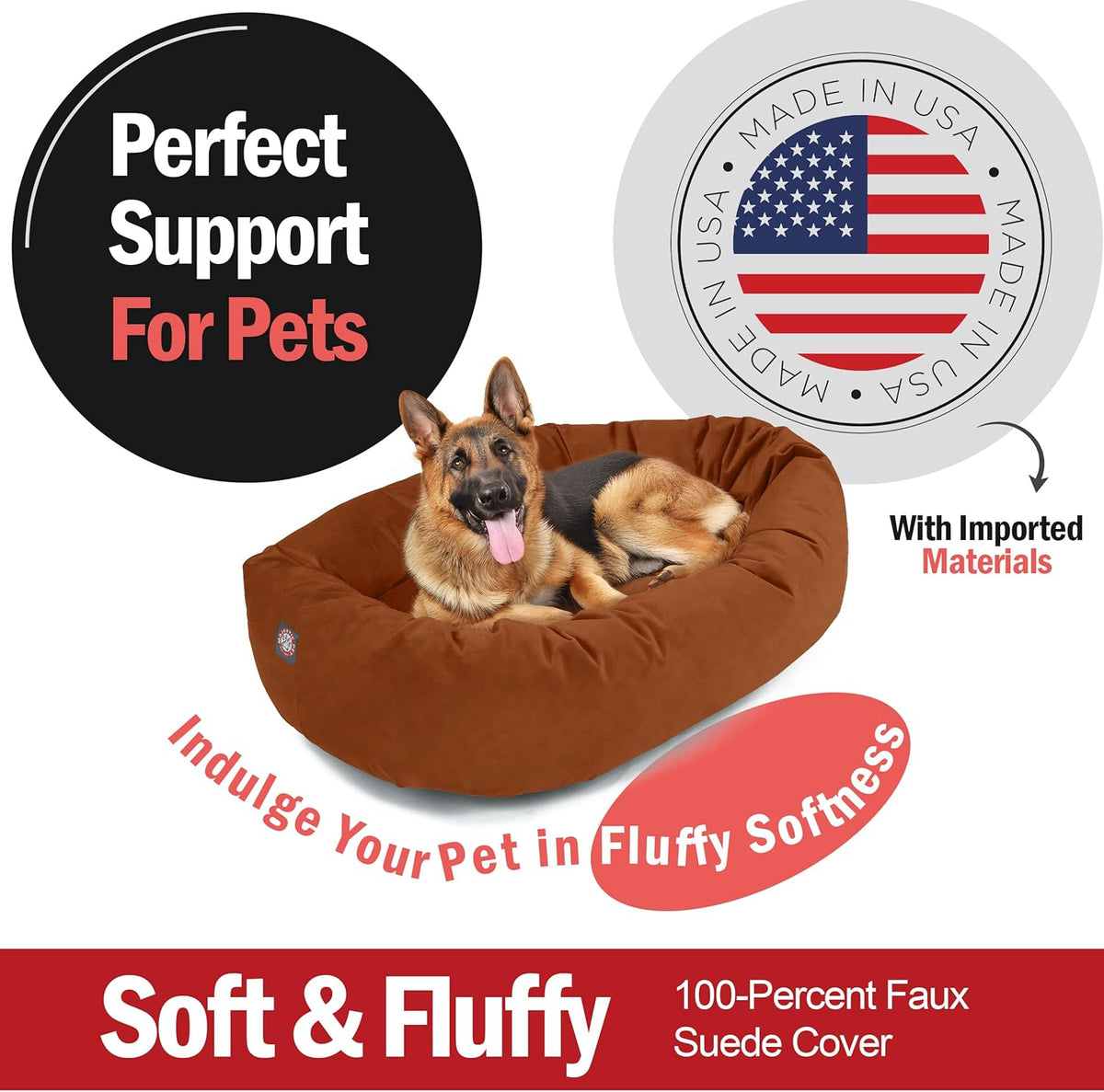 Majestic Pet 52 Inch Suede Calming Dog Bed Washable 52x35x11 (Inch) – Cozy Soft Round Donut Dog Bed