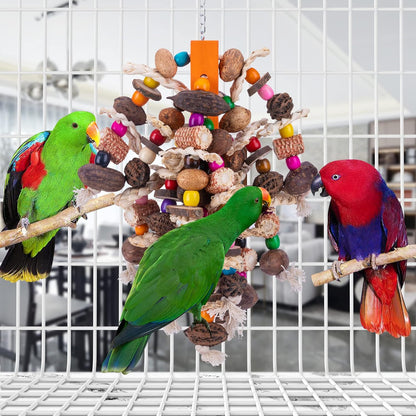 Deloky Large Parrot Bird Chewing Toys, Natural Nuts Corn Parrot Tearing Toy, Wooden Bird Cage Toy