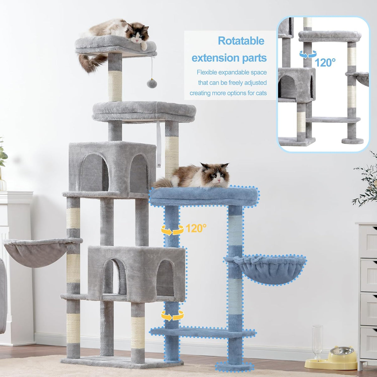 Hey-brother Cat Tree Tower, Scratching Posts with a Extended Part, Wide Platforms, Cozy Condos