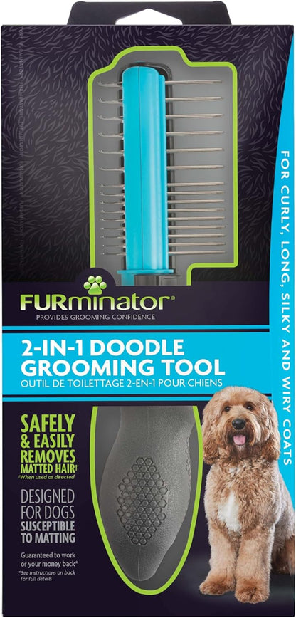 FURminator 2-in-1 Doodle Grooming Tool for Dogs, 1 Count, Dematting Tool with Comb for Mats