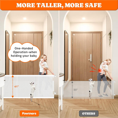 Pawtners Retractable Baby Gates Extra Wide, 41" Tall Extends up to 71" Wide, Dog Gate Indoor with