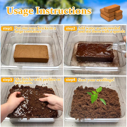 Riare 2pcs Organic Coco Coir Bricks Soil Blocks- 100% Natural Compressed Coco Peat Brick Coconut
