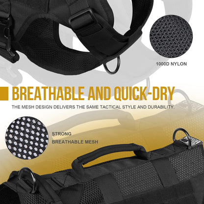 OneTigris No Pull Tactical Dog Harness for Medium Dog, Aire Mesh Dog Vest Harness, Breathable