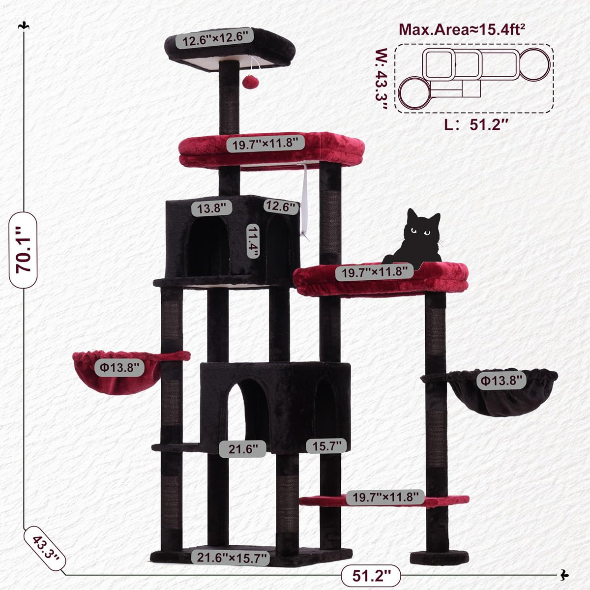 Hey-brother Cat Tree Tower, Scratching Posts with a Extended Part, Wide Platforms, Cozy Condos