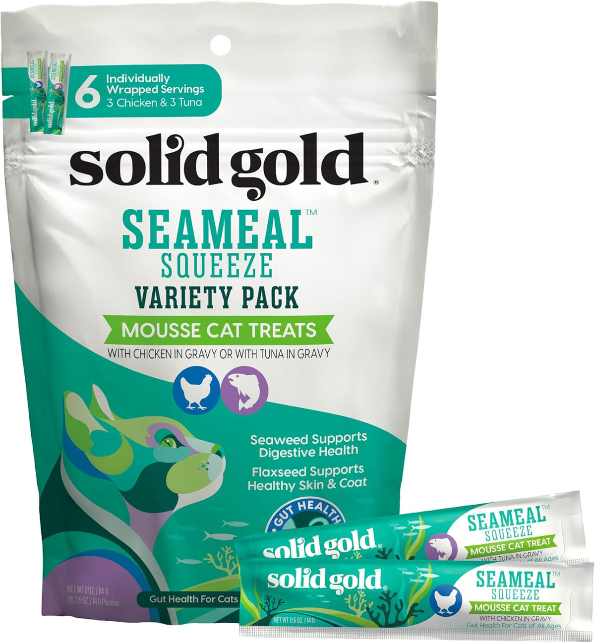 Solid Gold Lickable Cat Treats - Limited Ingredient SeaMeal Squeezable Healthy Cat Treats Variety