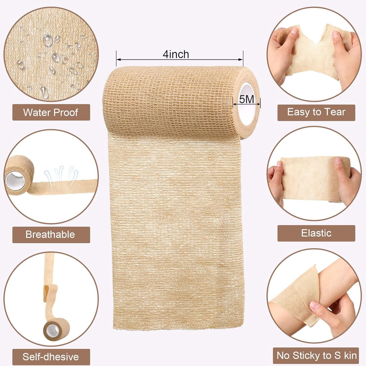 Treela 36 Pcs Self Adherent Bandage 4" X 5 Yard Wrap Breathable Cohesive Bandage Elastic Adhesive