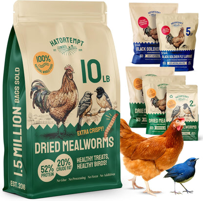 Bulk Dried Mealworms - 10 Lb Bag - Non-GMO Dried Mealworms for Chickens, Ducks & Wild Birds