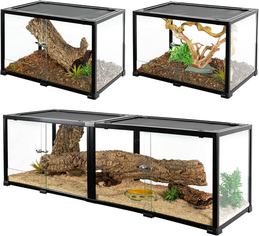 REPTIZOO 84 Gallon Large Reptile Terrarium Extra-Long 60" x 18" x 18" Spliceable Glass Reptile