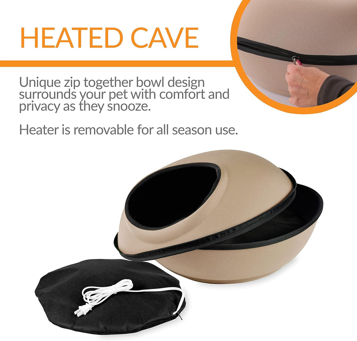 K&H Pet Products Heated Cat Bed for Large Cats, Thermo-Kitty Mod Dream Pod Heated Cat Cave Tent