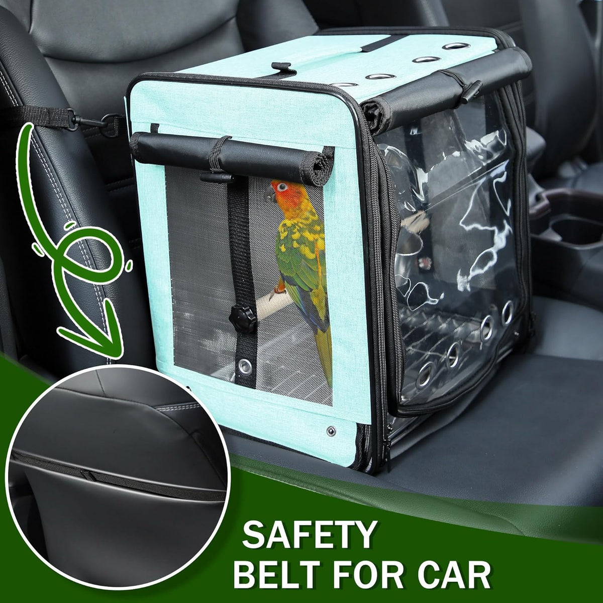 Suertree Bird Carrier with Seat Belt for Car Travel, Bird Backpack Carrier with Indestructible