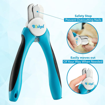 Dog Nail Clippers and Trimmer by Boshel - with Safety Guard to Avoid Over-Cutting Nails & Free Nail