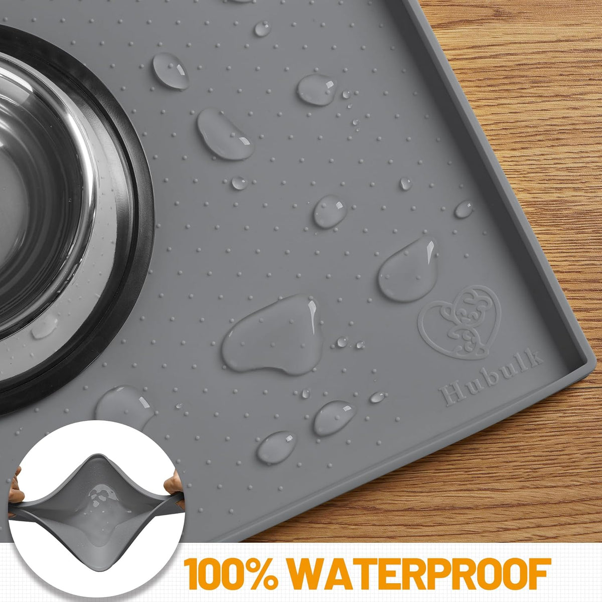Hubulk Dog Feeding Mat,100% Waterproof Food Grade Silicone Pet Food and Water Bowl