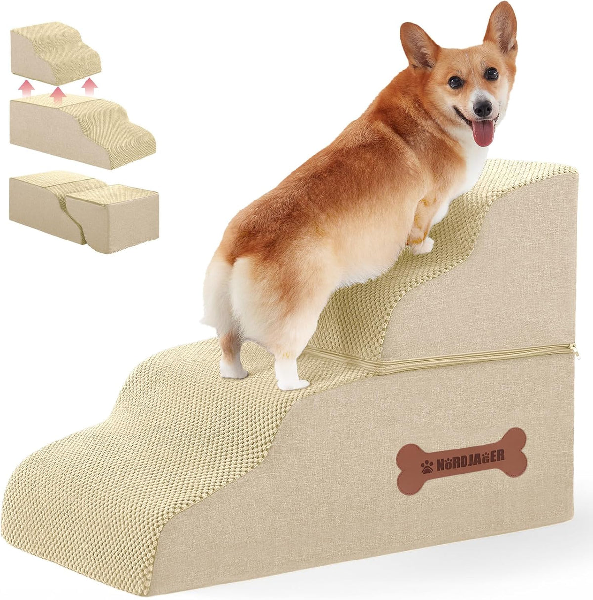 Dog Stairs 4 Steps for Small Dogs and Cats to Get on High Beds, Couch or Car, Pets Can Climb, Sit