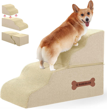 Dog Stairs 4 Steps for Small Dogs and Cats to Get on High Beds, Couch or Car, Pets Can Climb, Sit