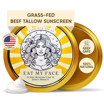 Beef Tallow Sunscreen Organic with Non Nano Zinc Oxide Formula for Daily Protection, 4oz Reef Safe