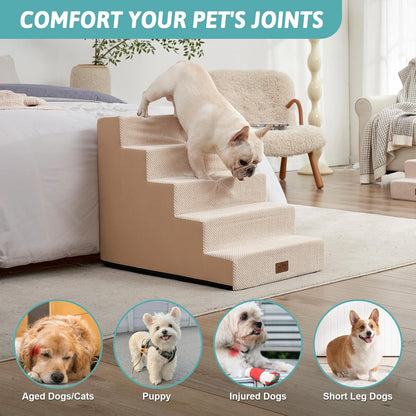 Dog Stairs for Small Dogs, 5 Tier Wider Pet Stairs for High Beds, 23.6" H Non-Slip Dog Steps for