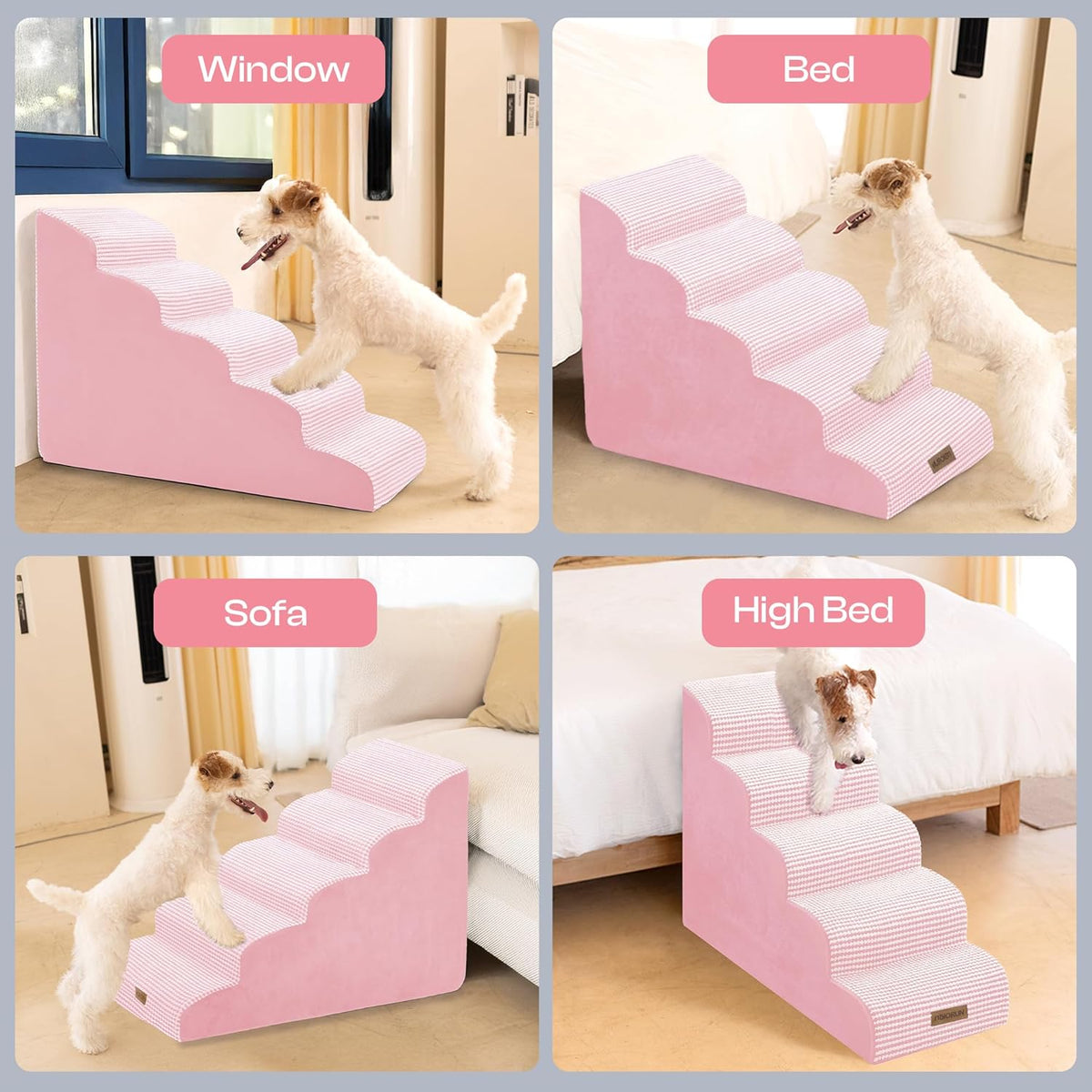 Curved Dog Stairs for High Bed Up to 26", 5-Step Dog Ramp for Small Dogs with Washable Cover