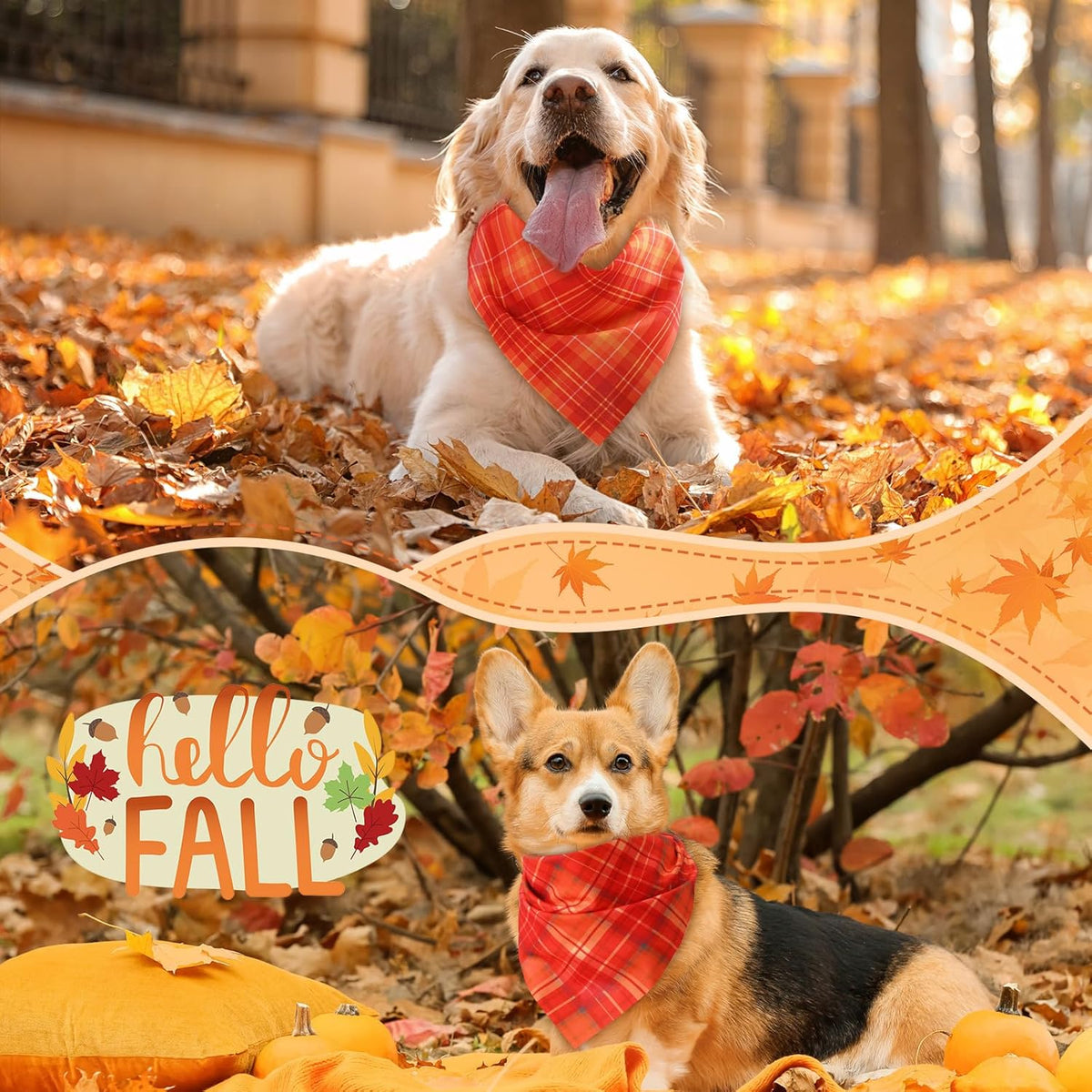 Weewooday 50 Pcs Fall Dog Bandanas Bulk Plaid Bandanas for Dogs Autumn Soft Doggie Bibs Adjustable