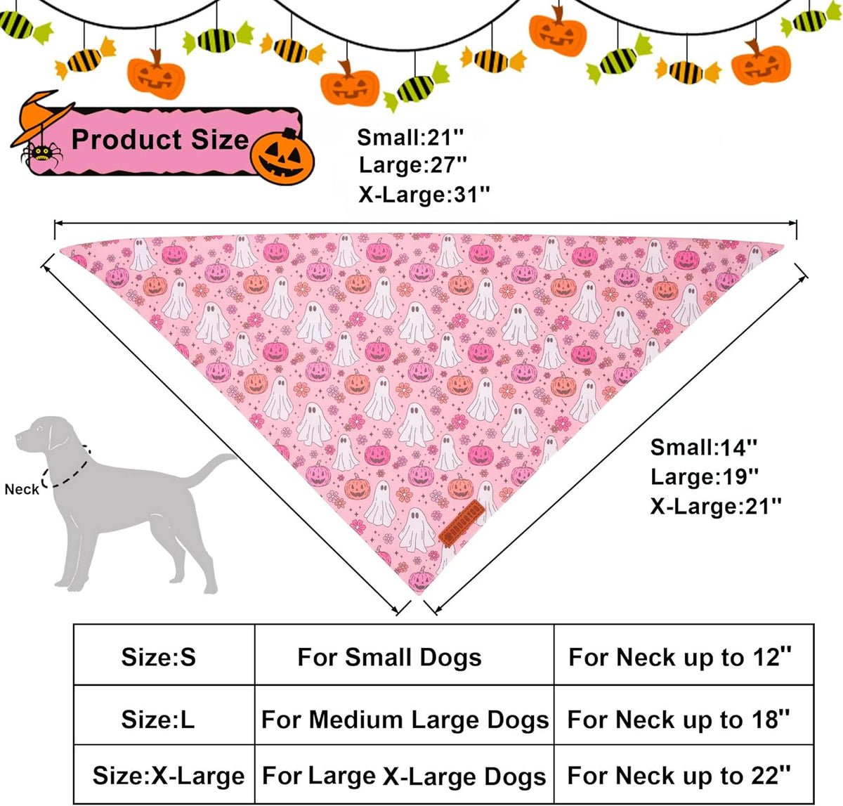 ADOGGYGO Halloween Dog Bandana, Pink Pumpkin Ghost Scarf, Adjustable Fit Female Halloween Bandanas