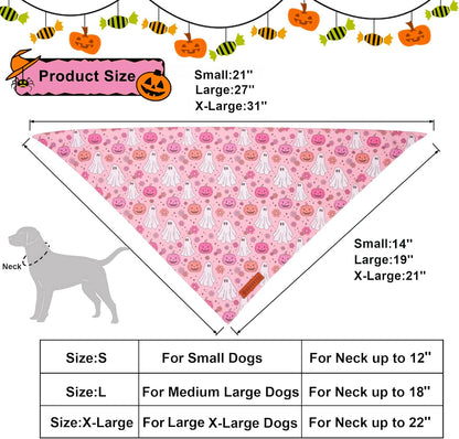 ADOGGYGO Halloween Dog Bandana, Pink Pumpkin Ghost Scarf, Adjustable Fit Female Halloween Bandanas